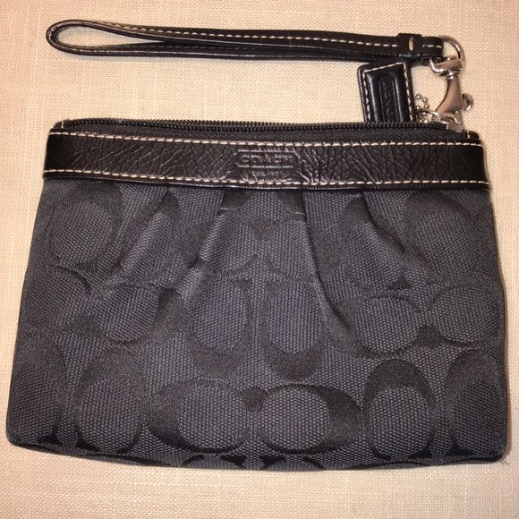 Coach Black Signature Cloth Zippered Wristlet and Black Patent Coin Purse - Picture 3 of 8